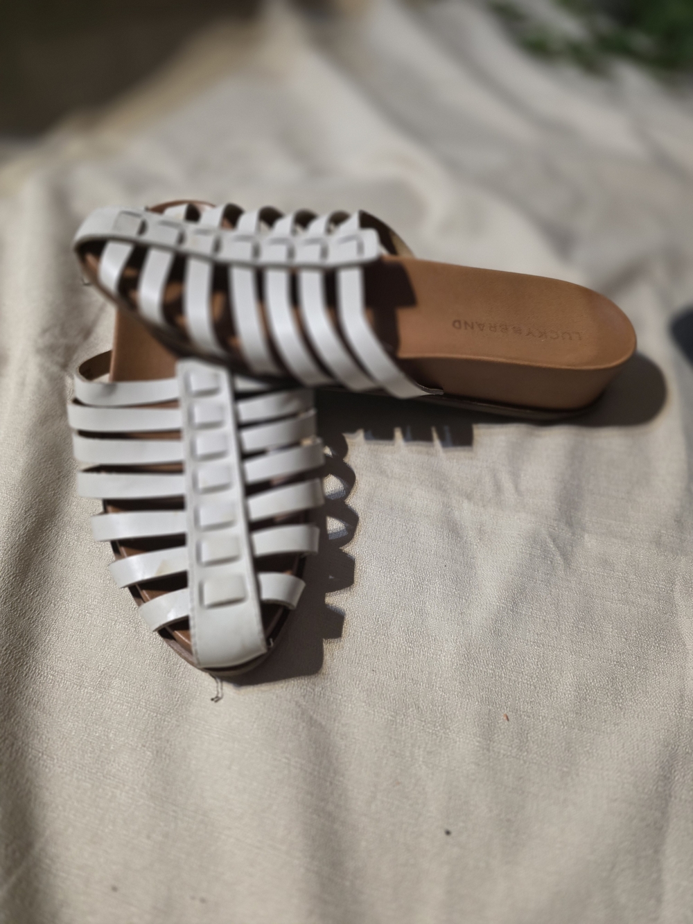 Lucky Brand White Strappy Slide Sandals
